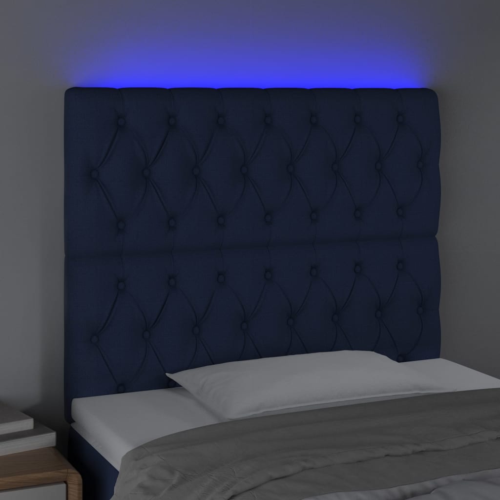 Hoofdbord LED 90x7x118/128 cm stof blauw is nu te koop bij PeponiXL, paradijselijk wonen!