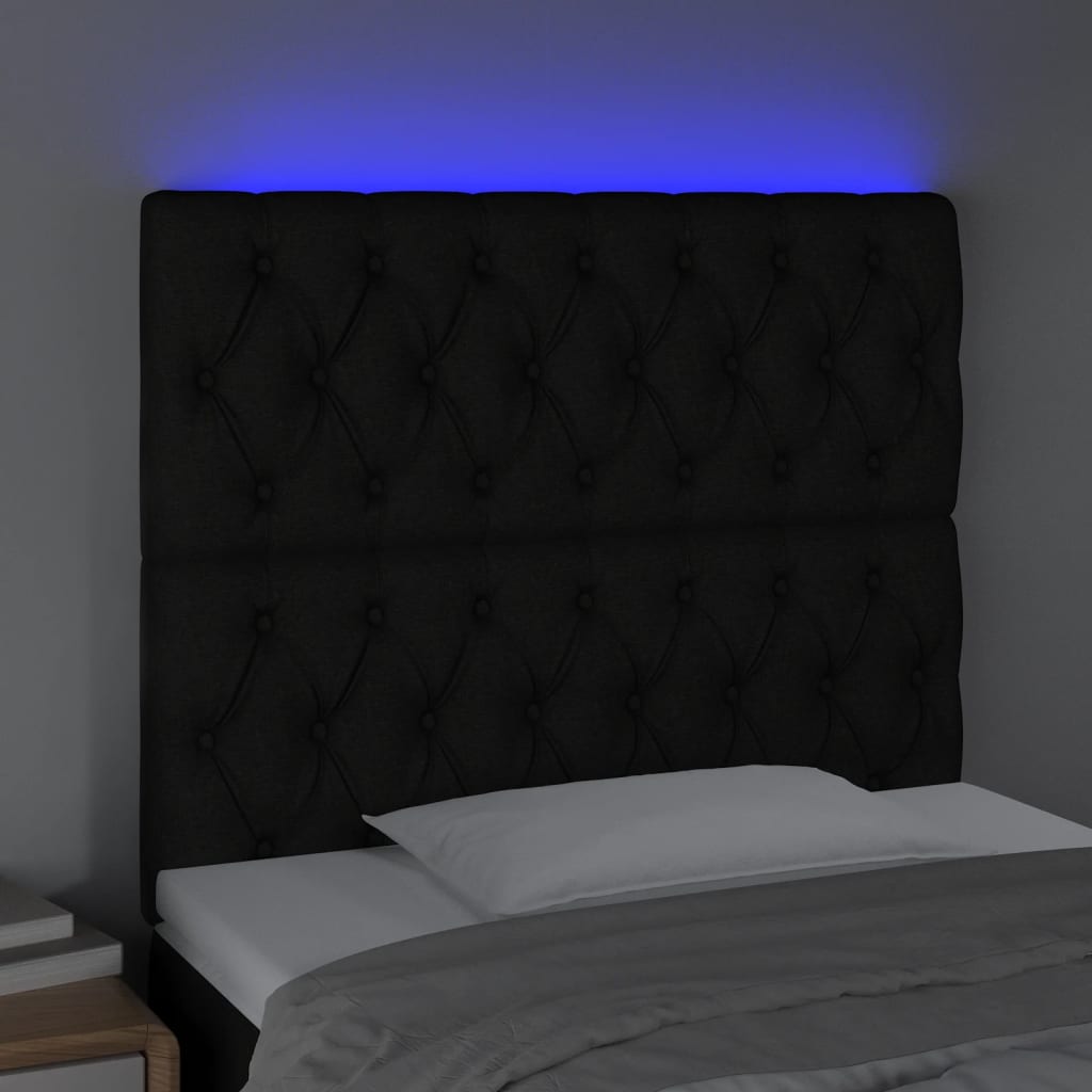 Hoofdbord LED 100x7x118/128 cm stof zwart is nu te koop bij PeponiXL, paradijselijk wonen!