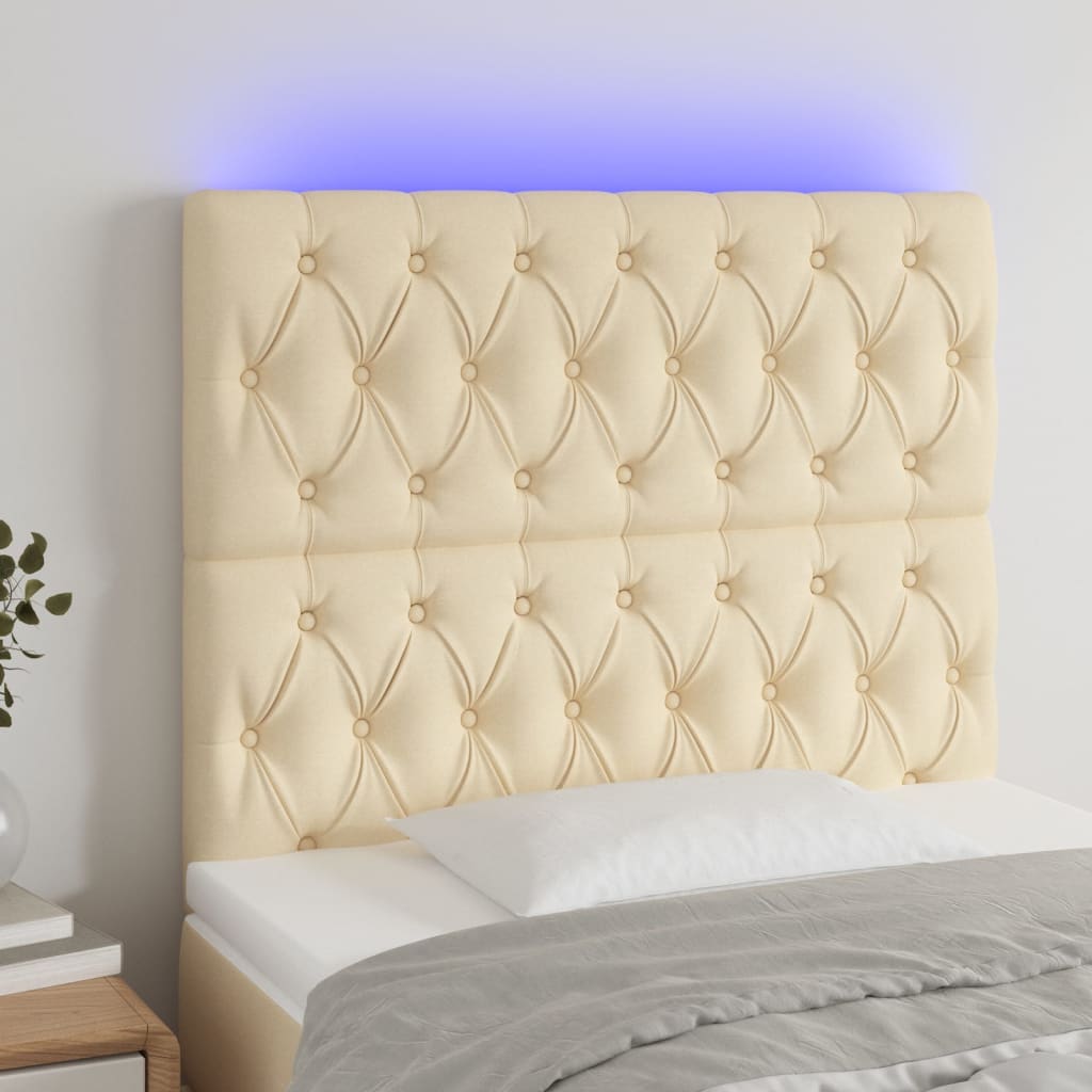 Hoofdbord LED 100x7x118/128 cm stof crèmekleurig is nu te koop bij PeponiXL, paradijselijk wonen!