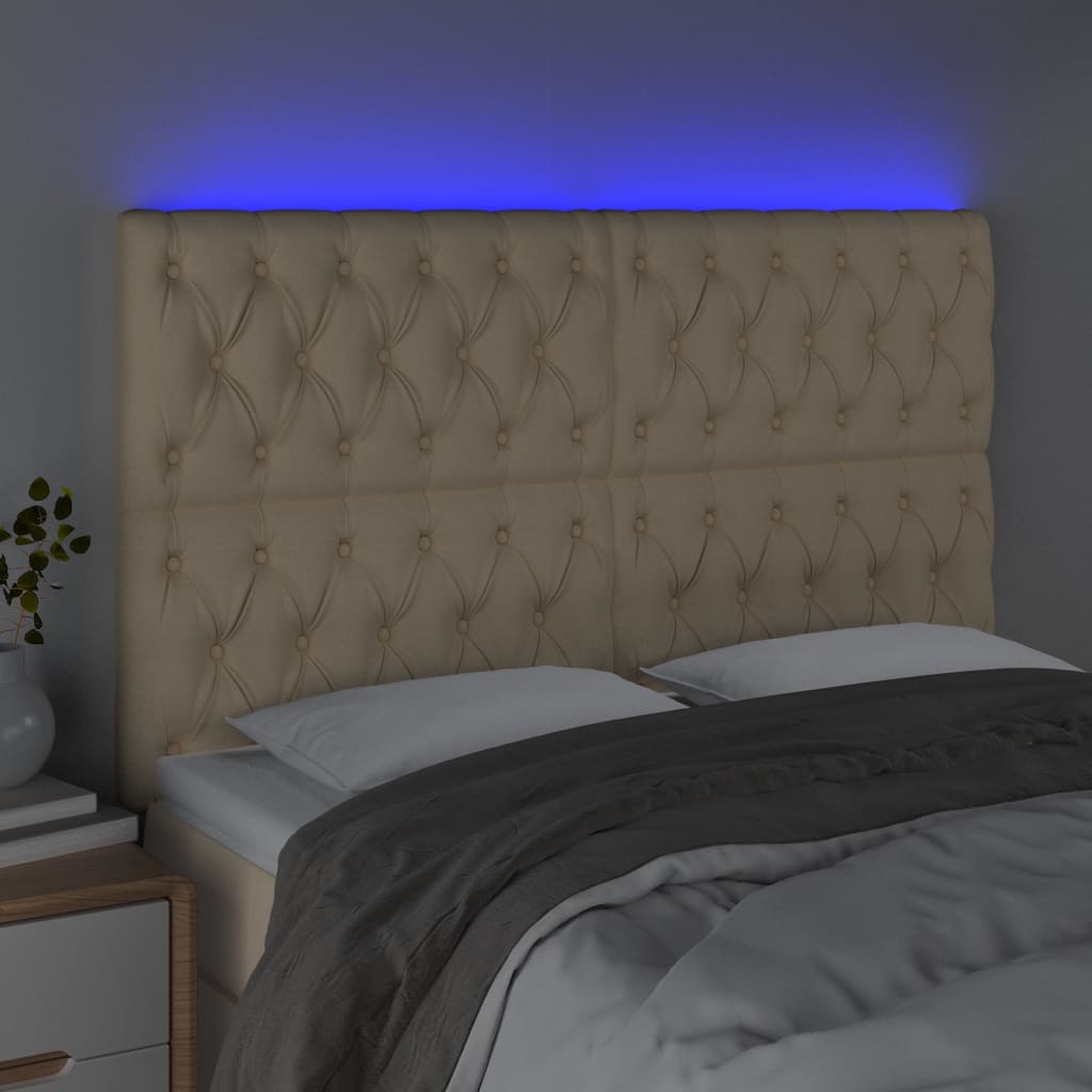 Hoofdbord LED 144x7x118/128 cm stof crèmekleurig is nu te koop bij PeponiXL, paradijselijk wonen!