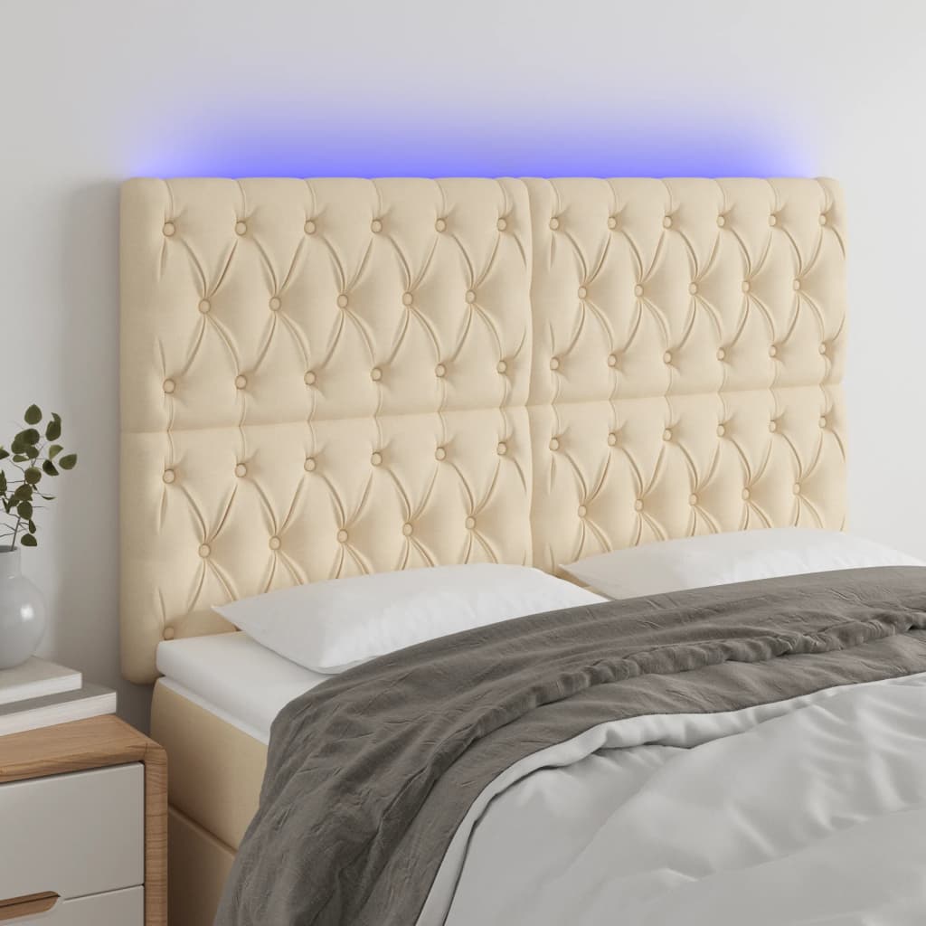 Hoofdbord LED 144x7x118/128 cm stof crèmekleurig is nu te koop bij PeponiXL, paradijselijk wonen!
