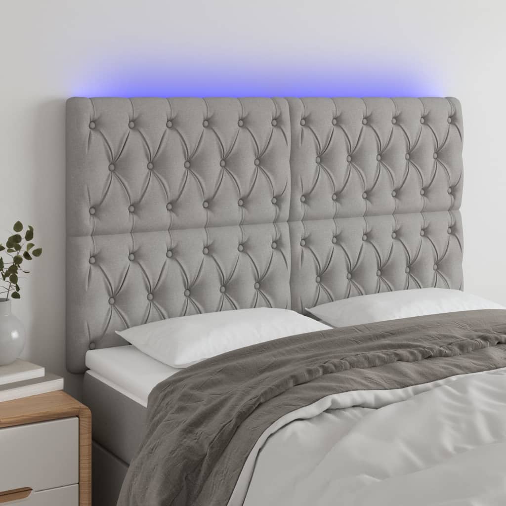Hoofdbord LED 160x7x118/128 cm stof lichtgrijs is nu te koop bij PeponiXL, paradijselijk wonen!