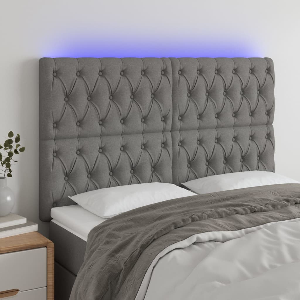 Hoofdbord LED 160x7x118/128 cm stof donkergrijs is nu te koop bij PeponiXL, paradijselijk wonen!