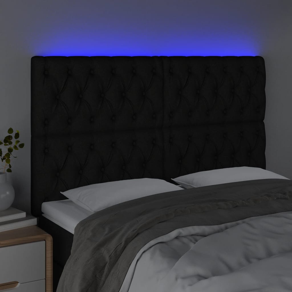 Hoofdbord LED 160x7x118/128 cm stof zwart is nu te koop bij PeponiXL, paradijselijk wonen!