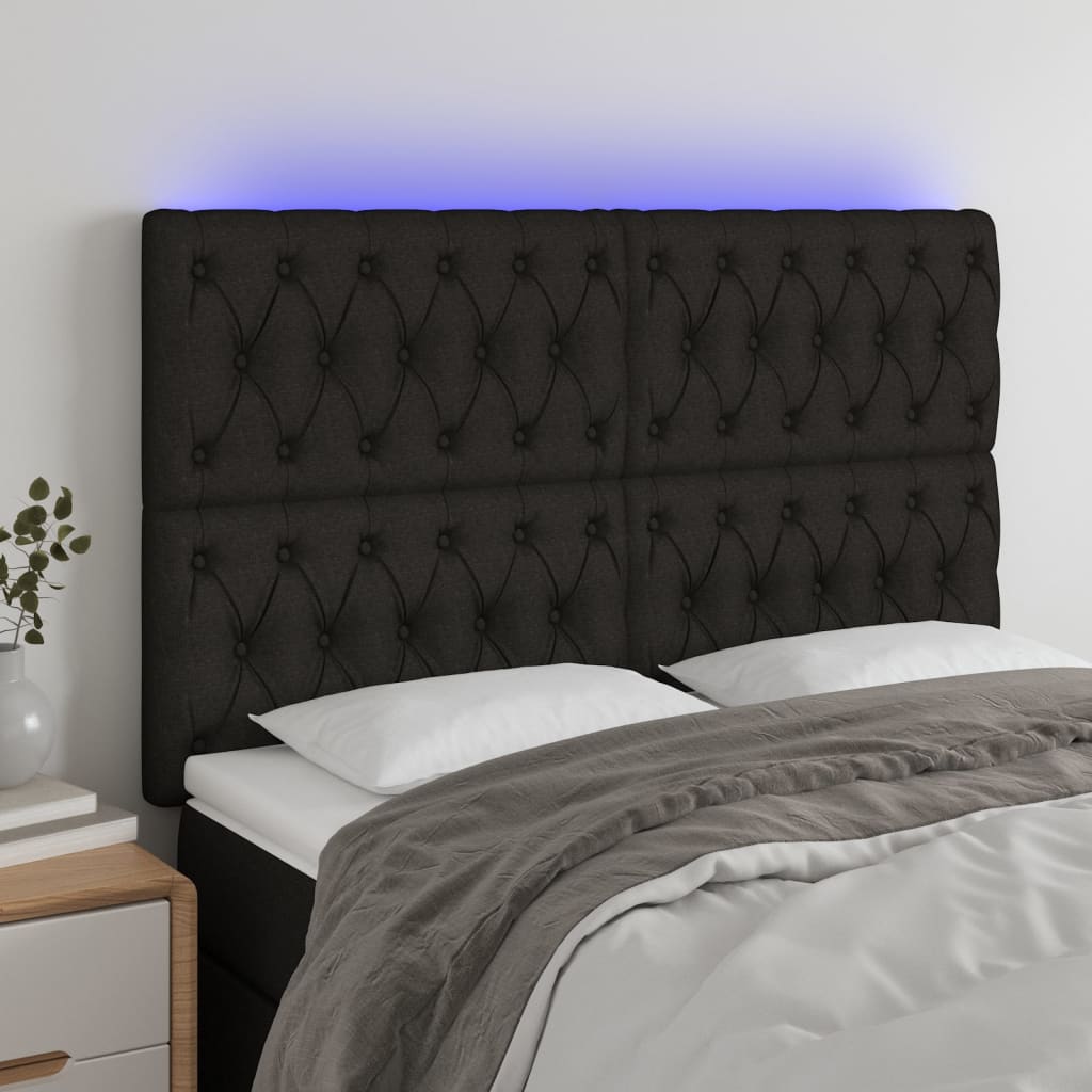 Hoofdbord LED 160x7x118/128 cm stof zwart is nu te koop bij PeponiXL, paradijselijk wonen!