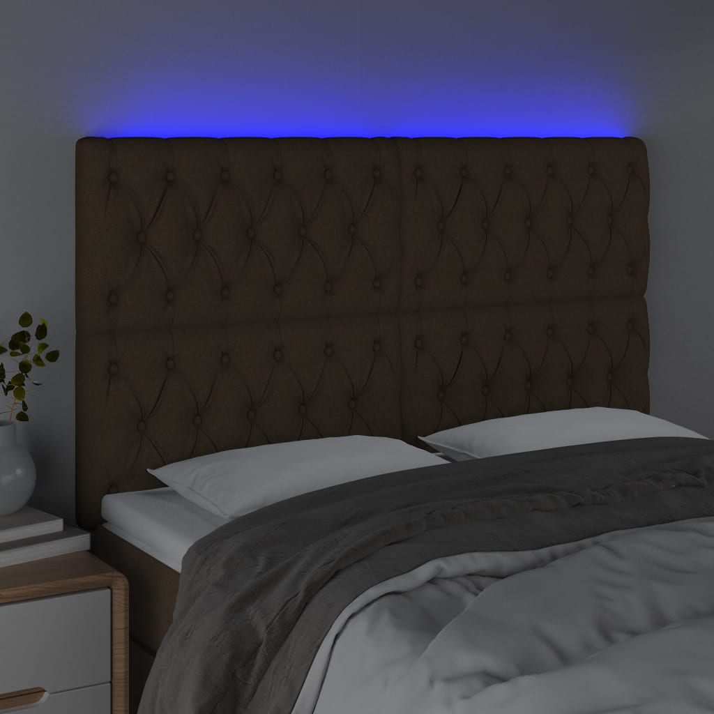 Hoofdbord LED 160x7x118/128 cm stof donkerbruin is nu te koop bij PeponiXL, paradijselijk wonen!