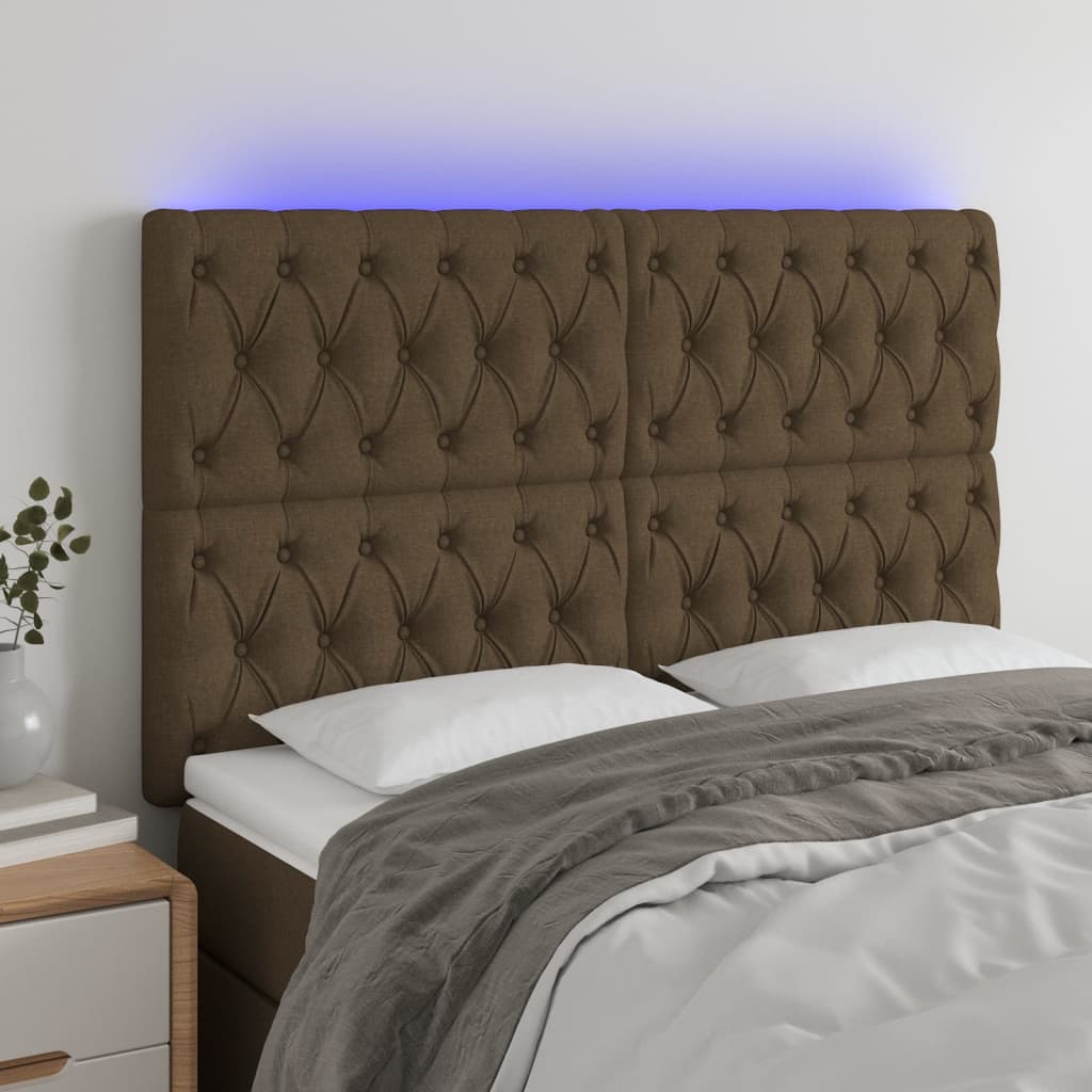 Hoofdbord LED 160x7x118/128 cm stof donkerbruin is nu te koop bij PeponiXL, paradijselijk wonen!