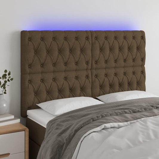 Hoofdbord LED 160x7x118/128 cm stof donkerbruin is nu te koop bij PeponiXL, paradijselijk wonen!