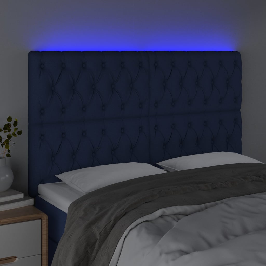 Hoofdbord LED 160x7x118/128 cm stof blauw is nu te koop bij PeponiXL, paradijselijk wonen!