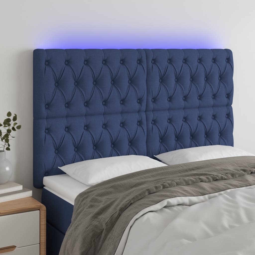 Hoofdbord LED 160x7x118/128 cm stof blauw is nu te koop bij PeponiXL, paradijselijk wonen!