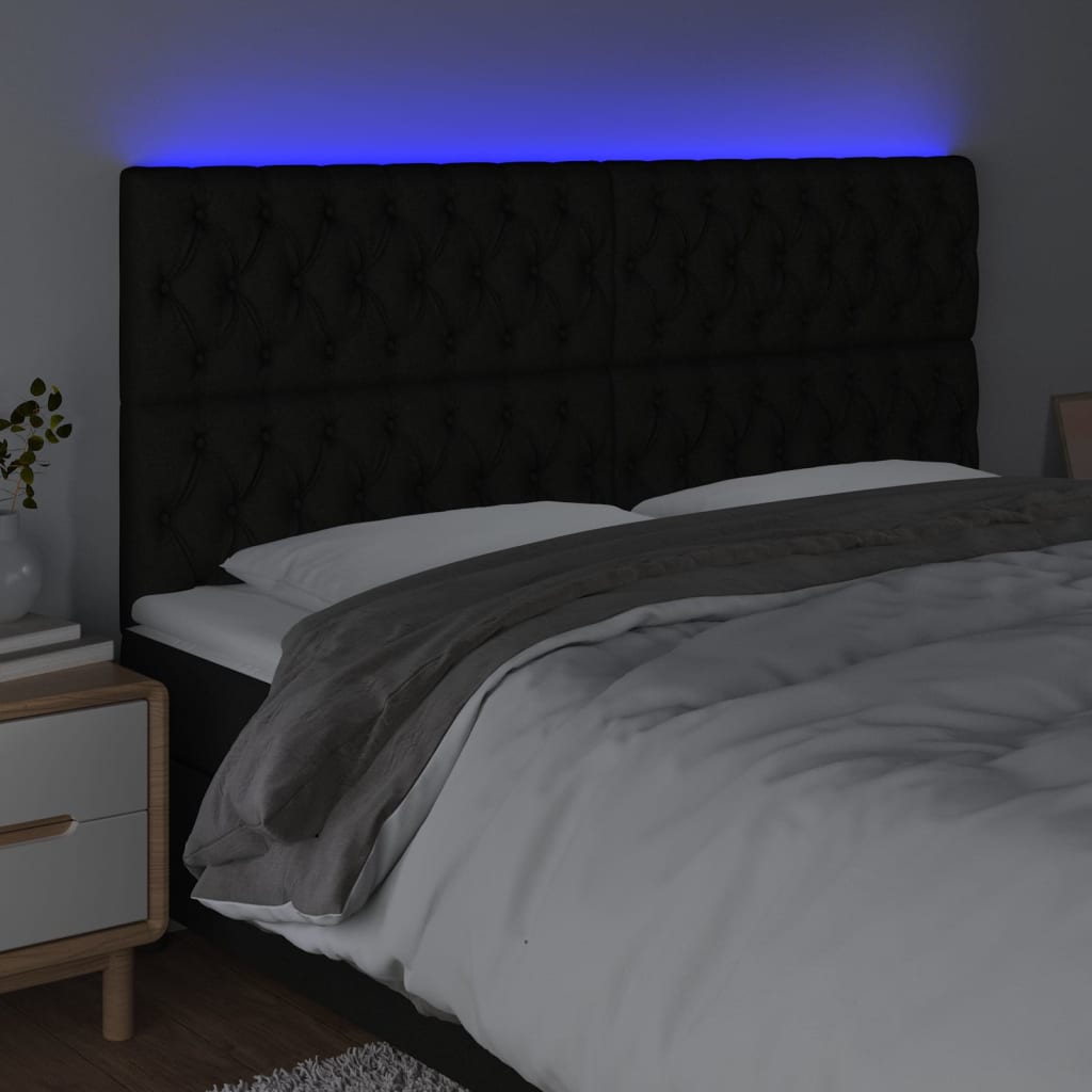 Hoofdbord LED 200x7x118/128 cm stof zwart is nu te koop bij PeponiXL, paradijselijk wonen!