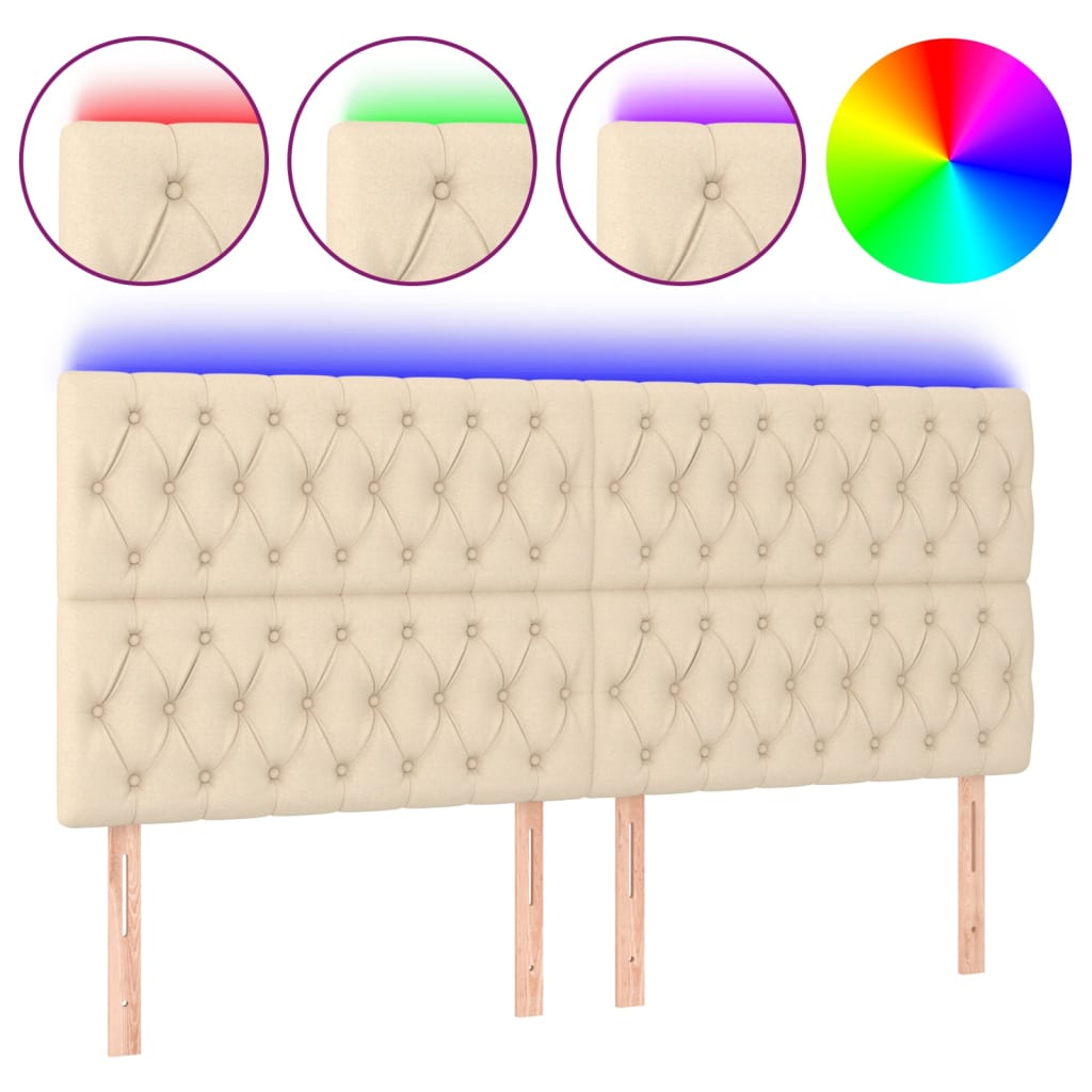 Hoofdbord LED 200x7x118/128 cm stof crèmekleurig is nu te koop bij PeponiXL, paradijselijk wonen!
