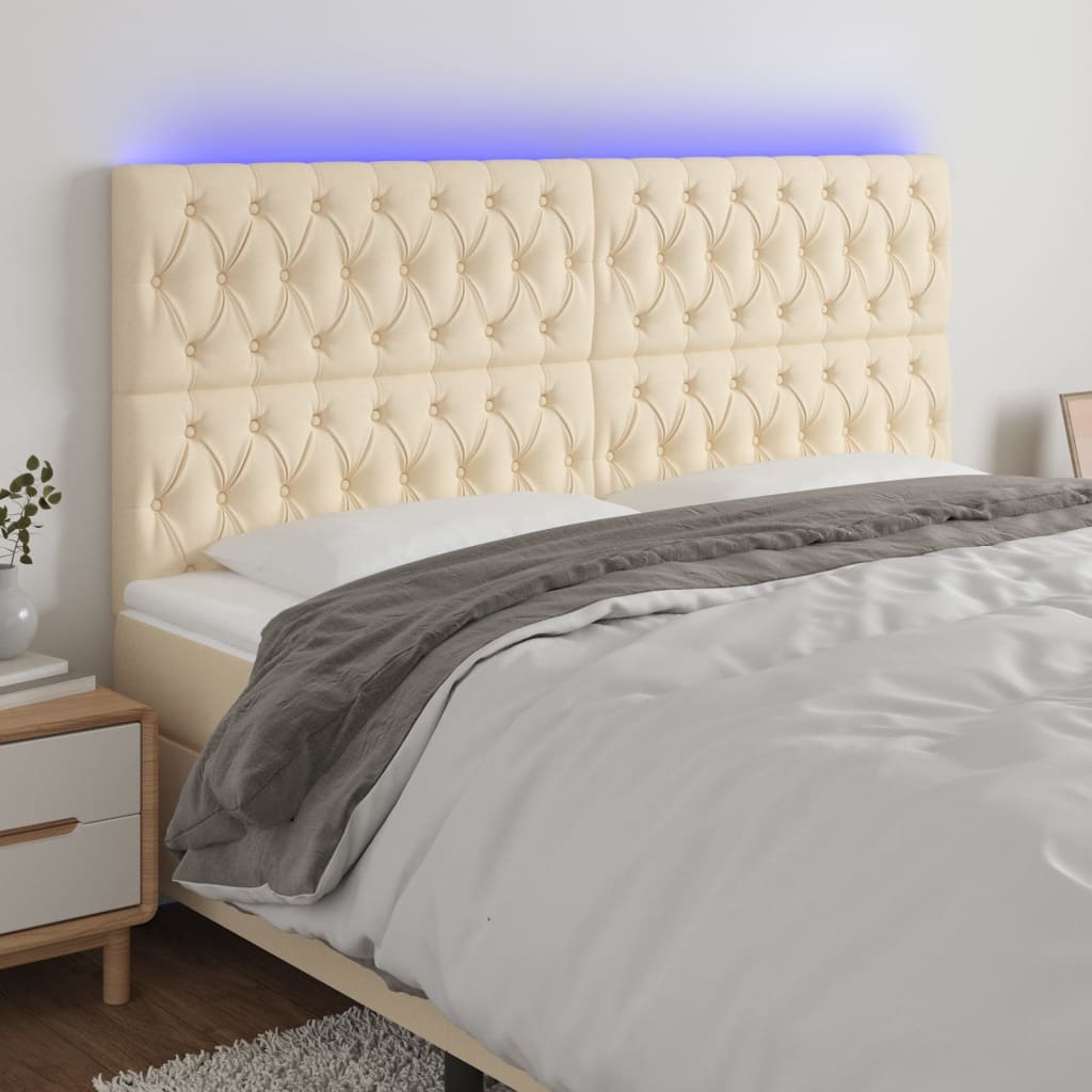 Hoofdbord LED 200x7x118/128 cm stof crèmekleurig is nu te koop bij PeponiXL, paradijselijk wonen!