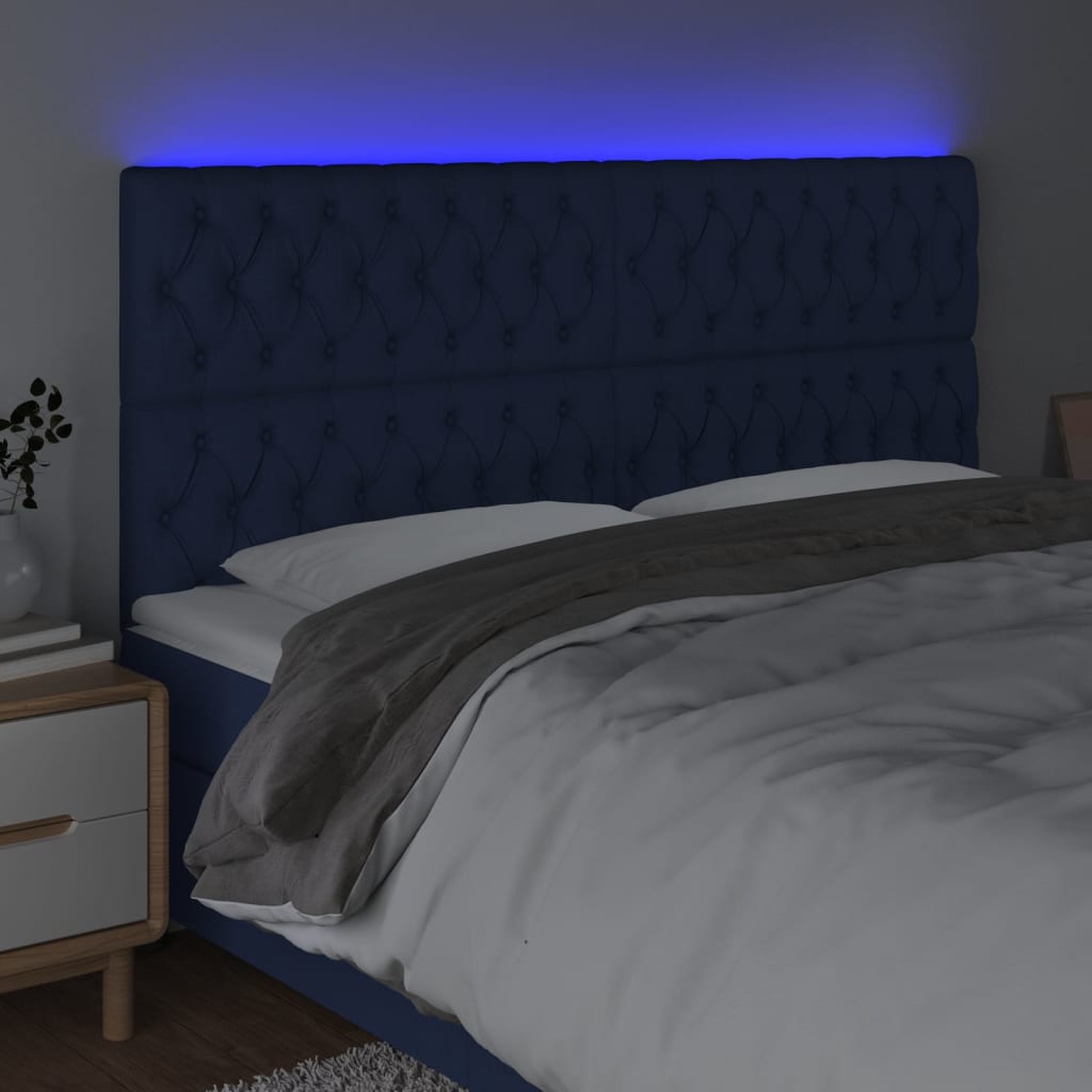 Hoofdbord LED 200x7x118/128 cm stof blauw is nu te koop bij PeponiXL, paradijselijk wonen!