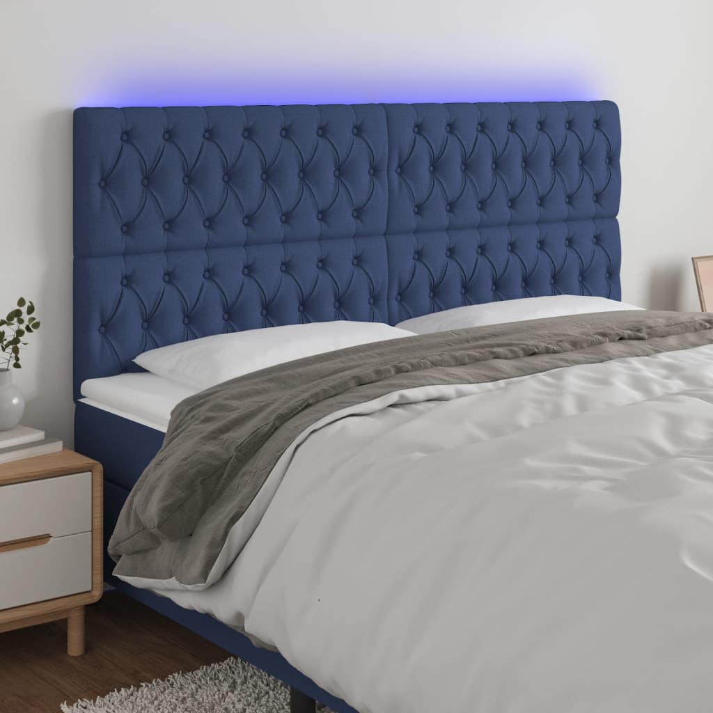 Hoofdbord LED 200x7x118/128 cm stof blauw is nu te koop bij PeponiXL, paradijselijk wonen!