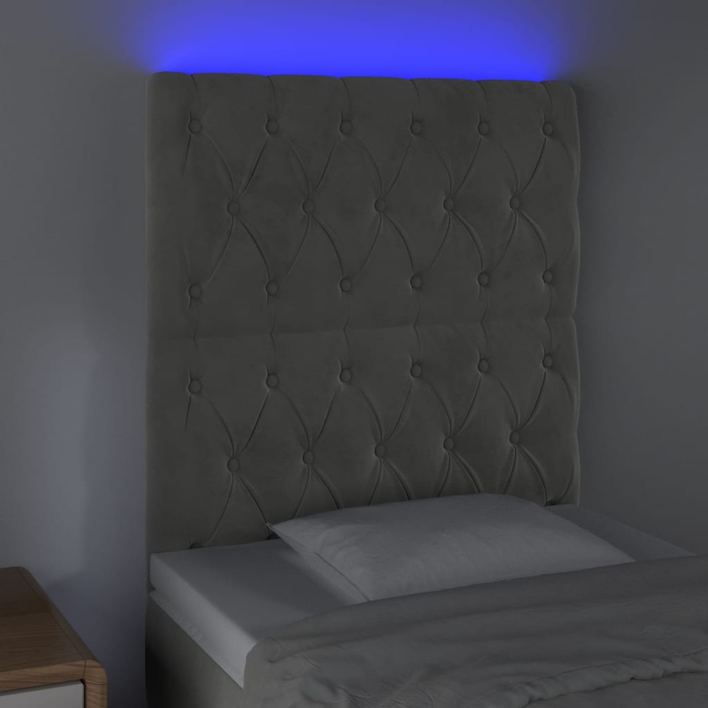 Hoofdbord LED 80x7x118/128 cm fluweel lichtgrijs is nu te koop bij PeponiXL, paradijselijk wonen!