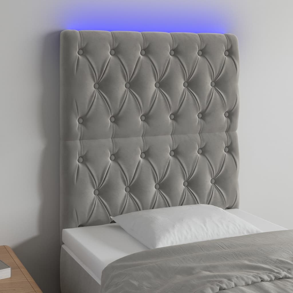 Hoofdbord LED 80x7x118/128 cm fluweel lichtgrijs is nu te koop bij PeponiXL, paradijselijk wonen!