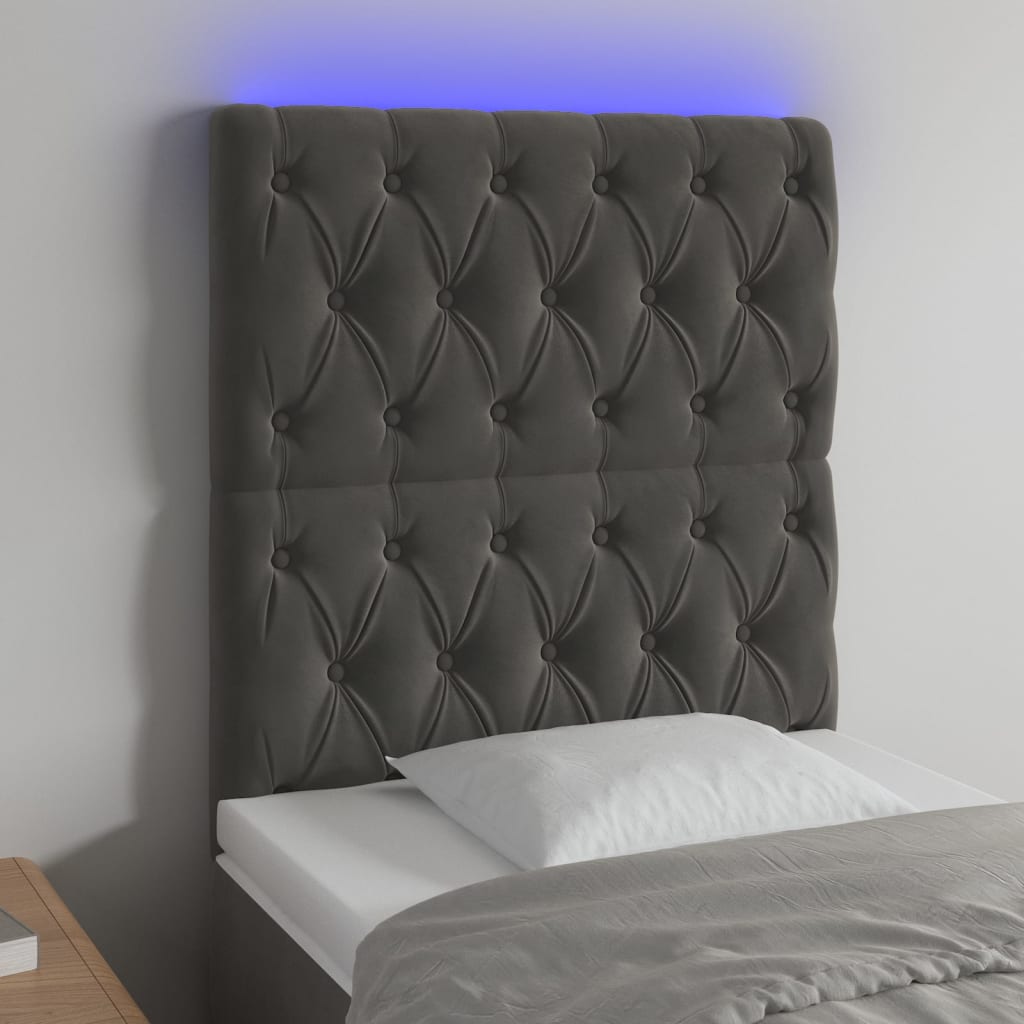 Hoofdbord LED 80x7x118/128 cm fluweel donkergrijs is nu te koop bij PeponiXL, paradijselijk wonen!