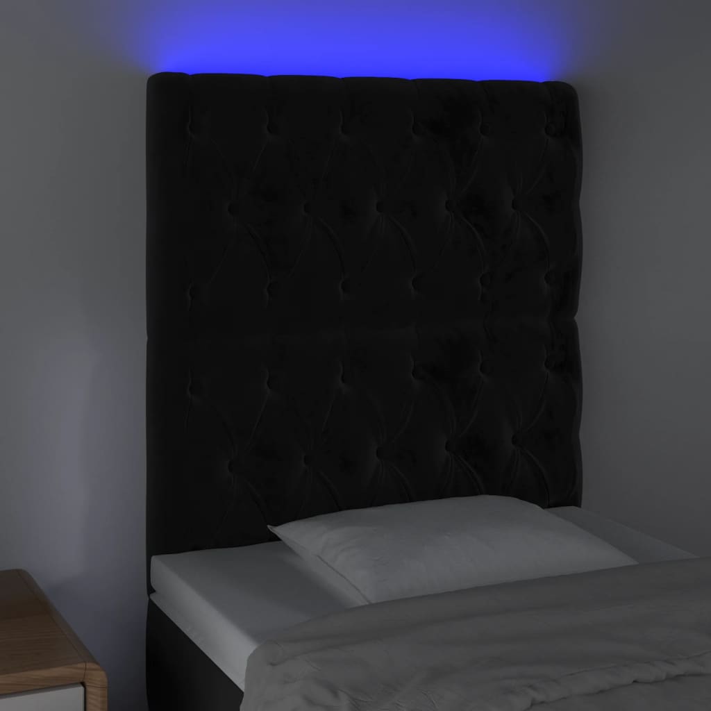 Hoofdbord LED 80x7x118/128 cm fluweel zwart is nu te koop bij PeponiXL, paradijselijk wonen!