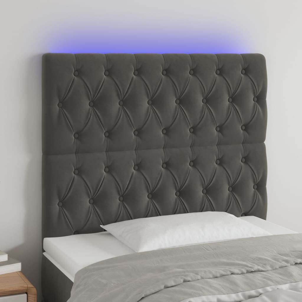 Hoofdbord LED 90x7x118/128 cm fluweel donkergrijs is nu te koop bij PeponiXL, paradijselijk wonen!