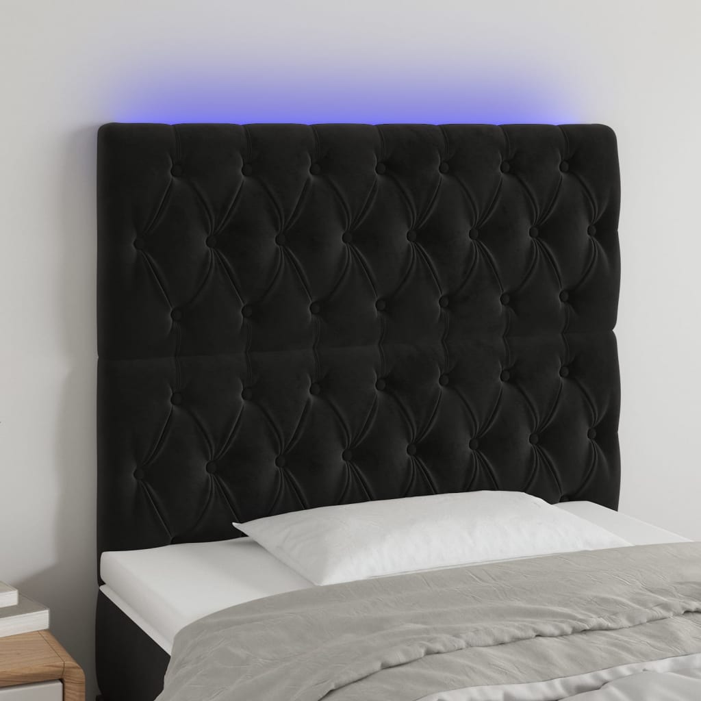 Hoofdbord LED 90x7x118/128 cm fluweel zwart is nu te koop bij PeponiXL, paradijselijk wonen!