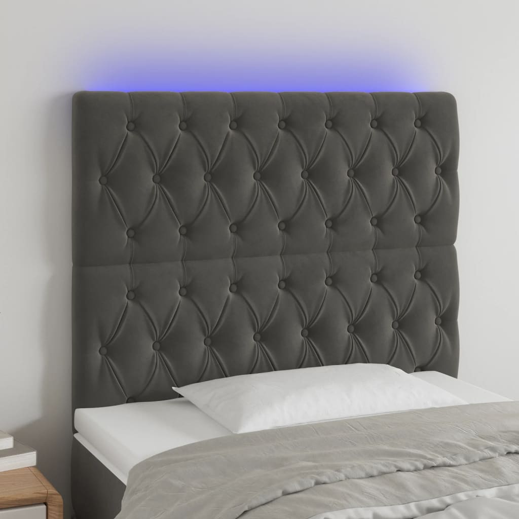Hoofdbord LED 100x7x118/128 cm fluweel donkergrijs is nu te koop bij PeponiXL, paradijselijk wonen!