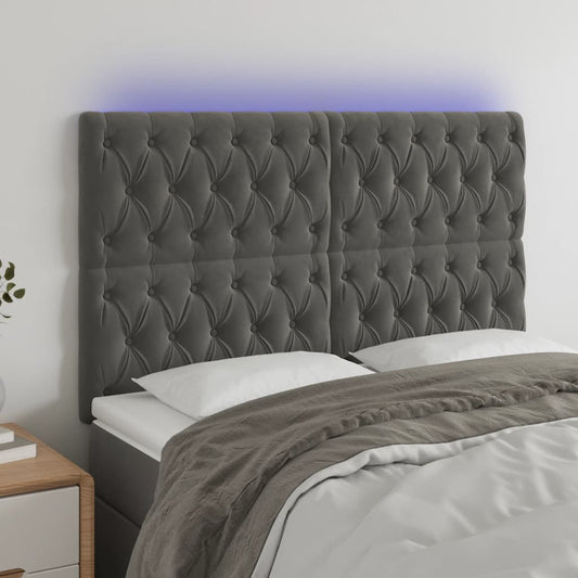 Hoofdbord LED 144x7x118/128 cm fluweel donkergrijs is nu te koop bij PeponiXL, paradijselijk wonen!