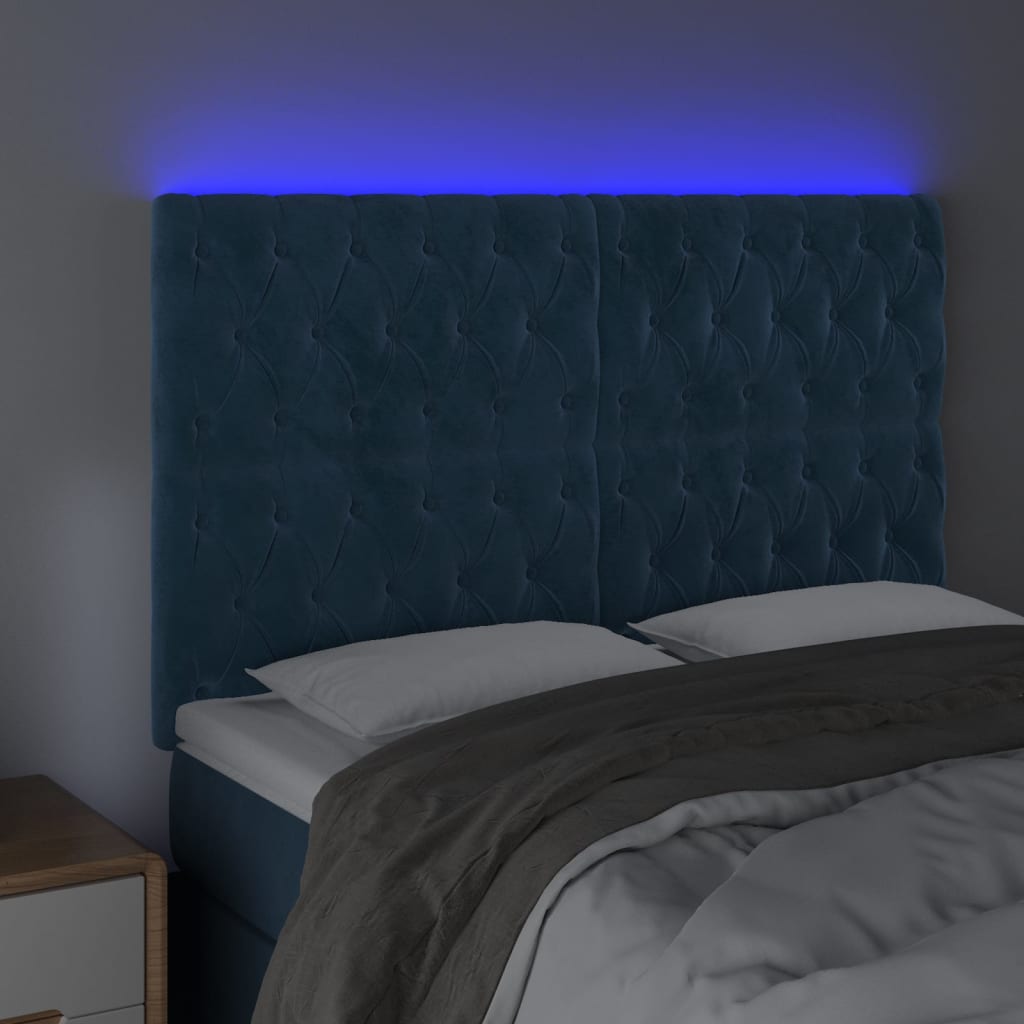 Hoofdbord LED 144x7x118/128 cm fluweel donkerblauw is nu te koop bij PeponiXL, paradijselijk wonen!
