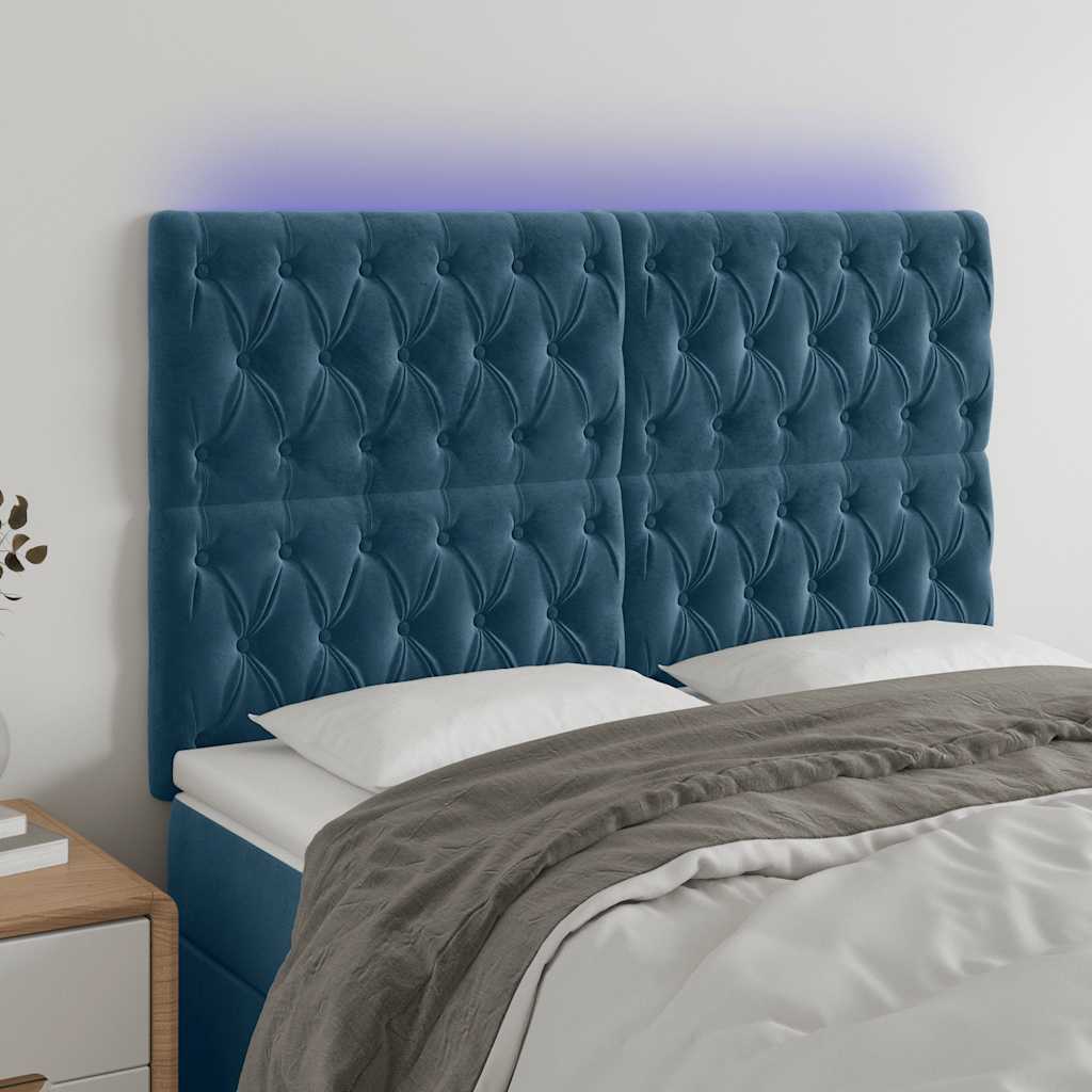 Hoofdbord LED 144x7x118/128 cm fluweel donkerblauw is nu te koop bij PeponiXL, paradijselijk wonen!