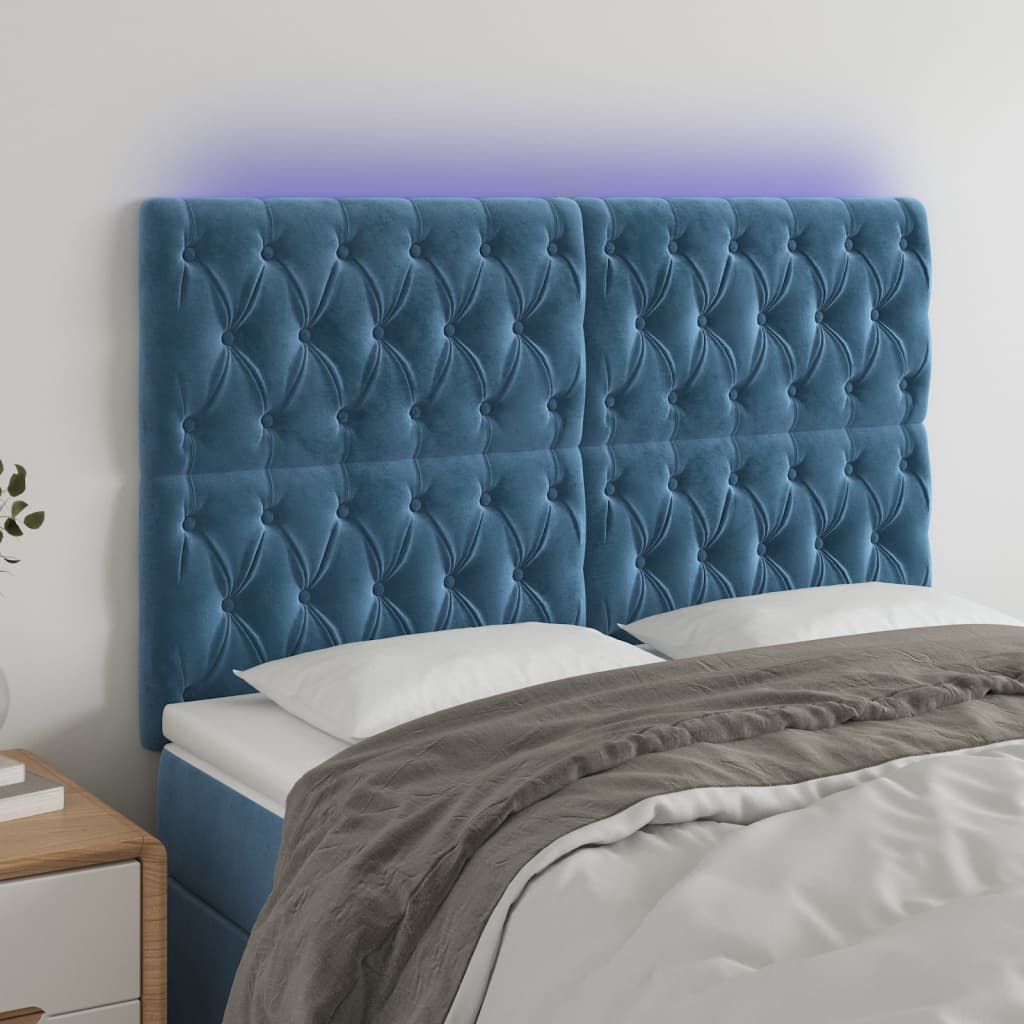 Hoofdbord LED 160x7x118/128 cm fluweel donkerblauw is nu te koop bij PeponiXL, paradijselijk wonen!