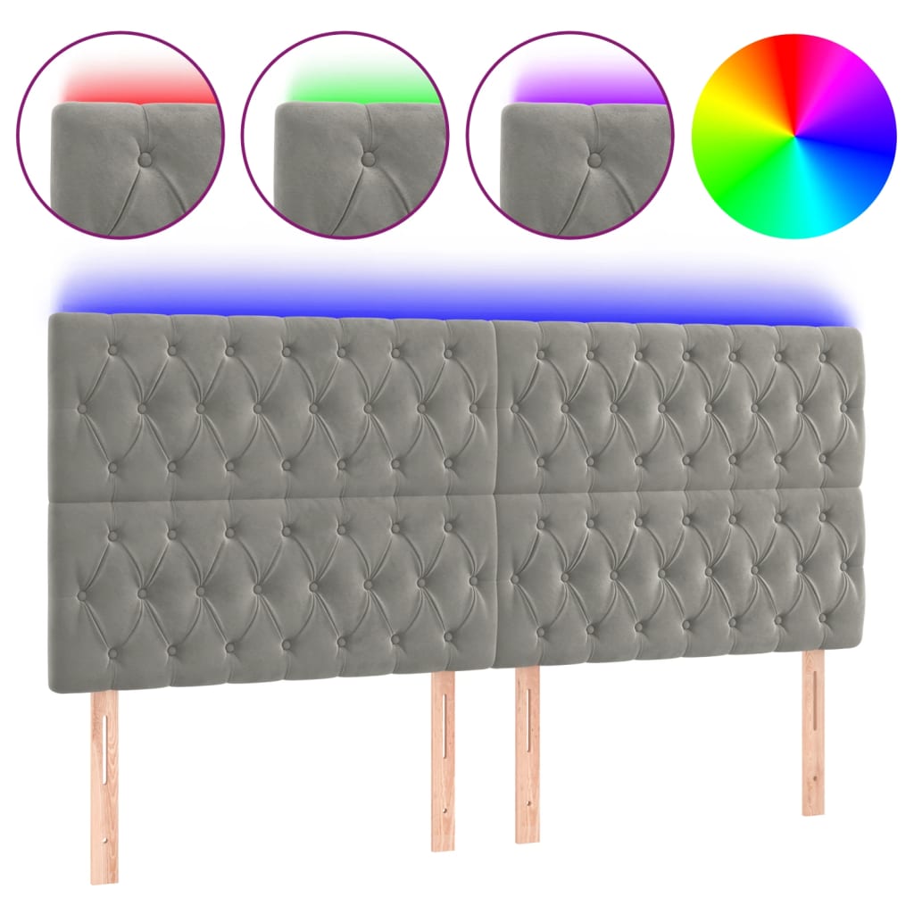 Hoofdbord LED 200x7x118/128 cm fluweel lichtgrijs is nu te koop bij PeponiXL, paradijselijk wonen!