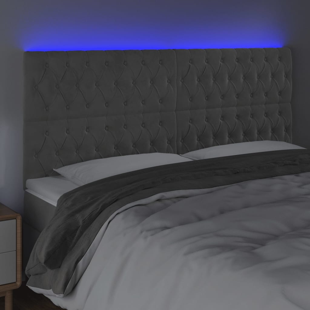 Hoofdbord LED 200x7x118/128 cm fluweel lichtgrijs is nu te koop bij PeponiXL, paradijselijk wonen!