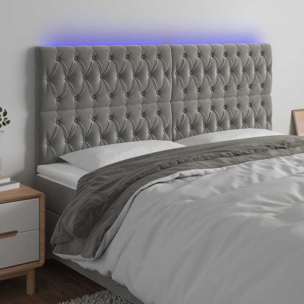 Hoofdbord LED 200x7x118/128 cm fluweel lichtgrijs is nu te koop bij PeponiXL, paradijselijk wonen!