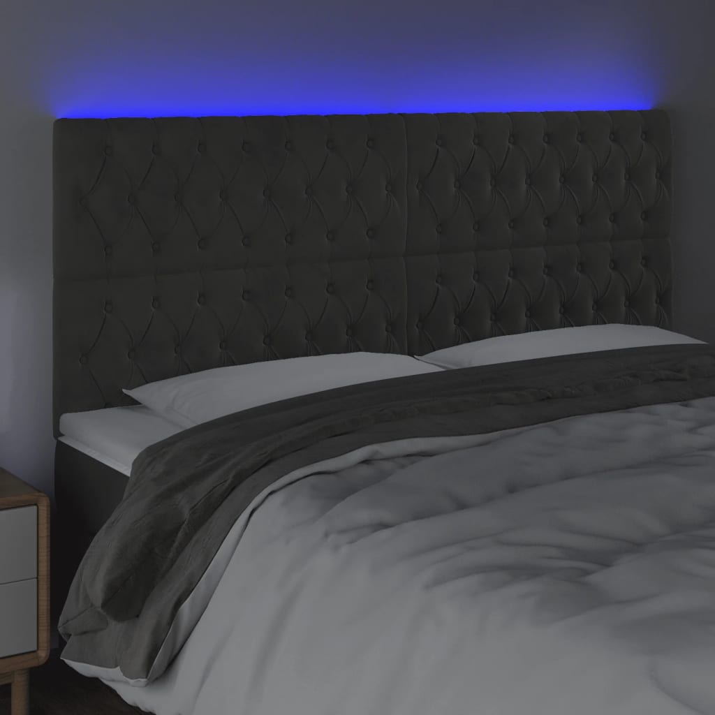 Hoofdbord LED 200x7x118/128 cm fluweel donkergrijs is nu te koop bij PeponiXL, paradijselijk wonen!