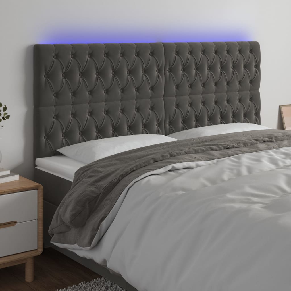 Hoofdbord LED 200x7x118/128 cm fluweel donkergrijs is nu te koop bij PeponiXL, paradijselijk wonen!