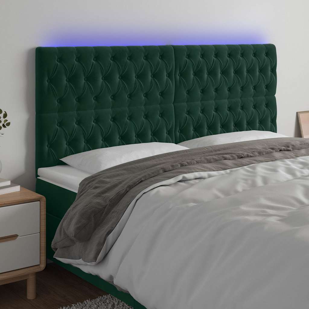 Hoofdbord LED 200x7x118/128 cm fluweel donkergroen is nu te koop bij PeponiXL, paradijselijk wonen!