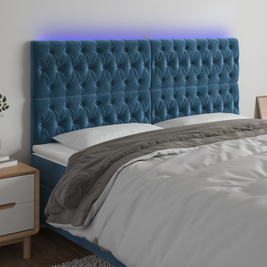 Hoofdbord LED 200x7x118/128 cm fluweel donkerblauw is nu te koop bij PeponiXL, paradijselijk wonen!