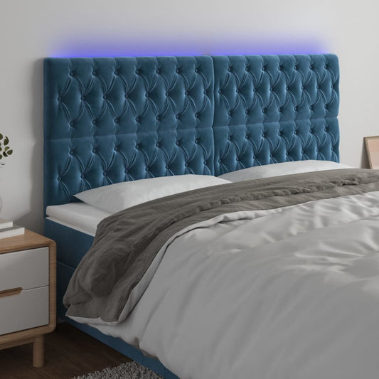 Hoofdbord LED 200x7x118/128 cm fluweel donkerblauw is nu te koop bij PeponiXL, paradijselijk wonen!