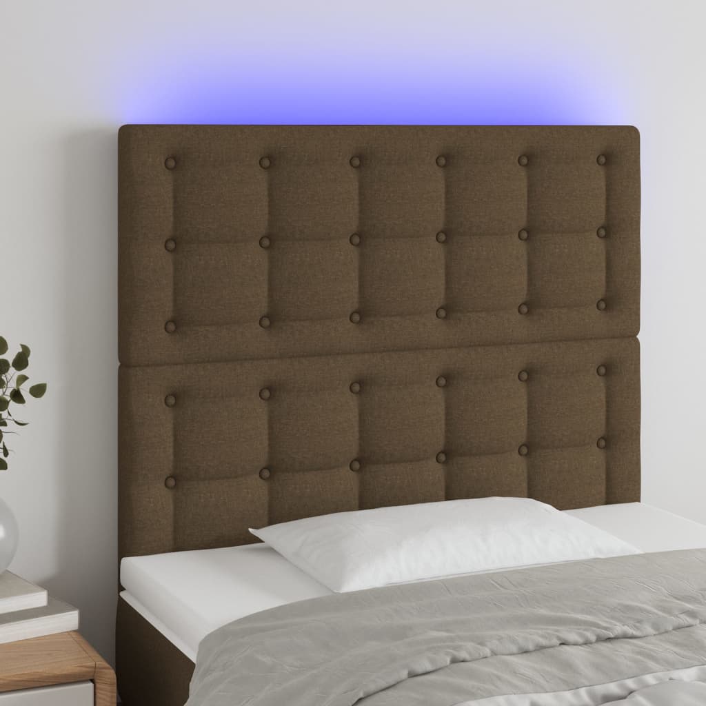 Hoofdbord LED 80x5x118/128 cm stof donkerbruin is nu te koop bij PeponiXL, paradijselijk wonen!