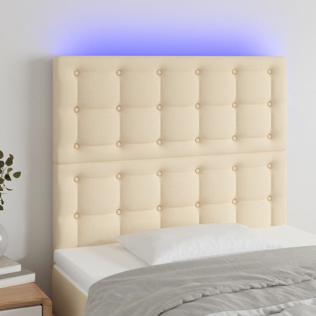Hoofdbord LED 80x5x118/128 cm stof crèmekleurig is nu te koop bij PeponiXL, paradijselijk wonen!