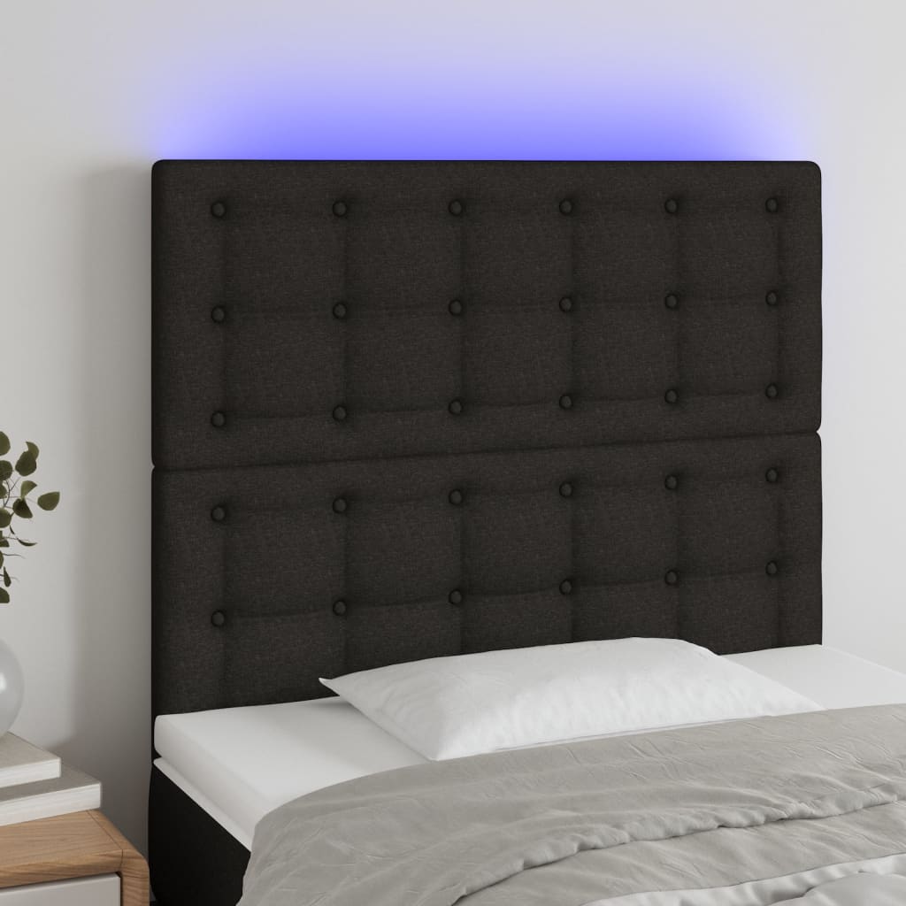 Hoofdbord LED 90x5x118/128 cm stof zwart is nu te koop bij PeponiXL, paradijselijk wonen!