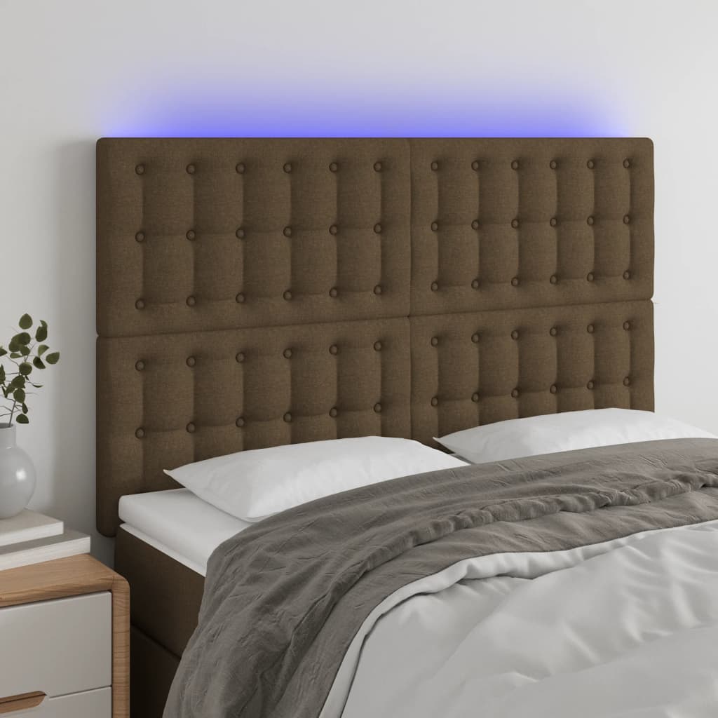 Hoofdbord LED 144x5x118/128 cm stof donkerbruin is nu te koop bij PeponiXL, paradijselijk wonen!