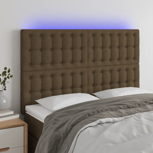 Hoofdbord LED 144x5x118/128 cm stof donkerbruin is nu te koop bij PeponiXL, paradijselijk wonen!