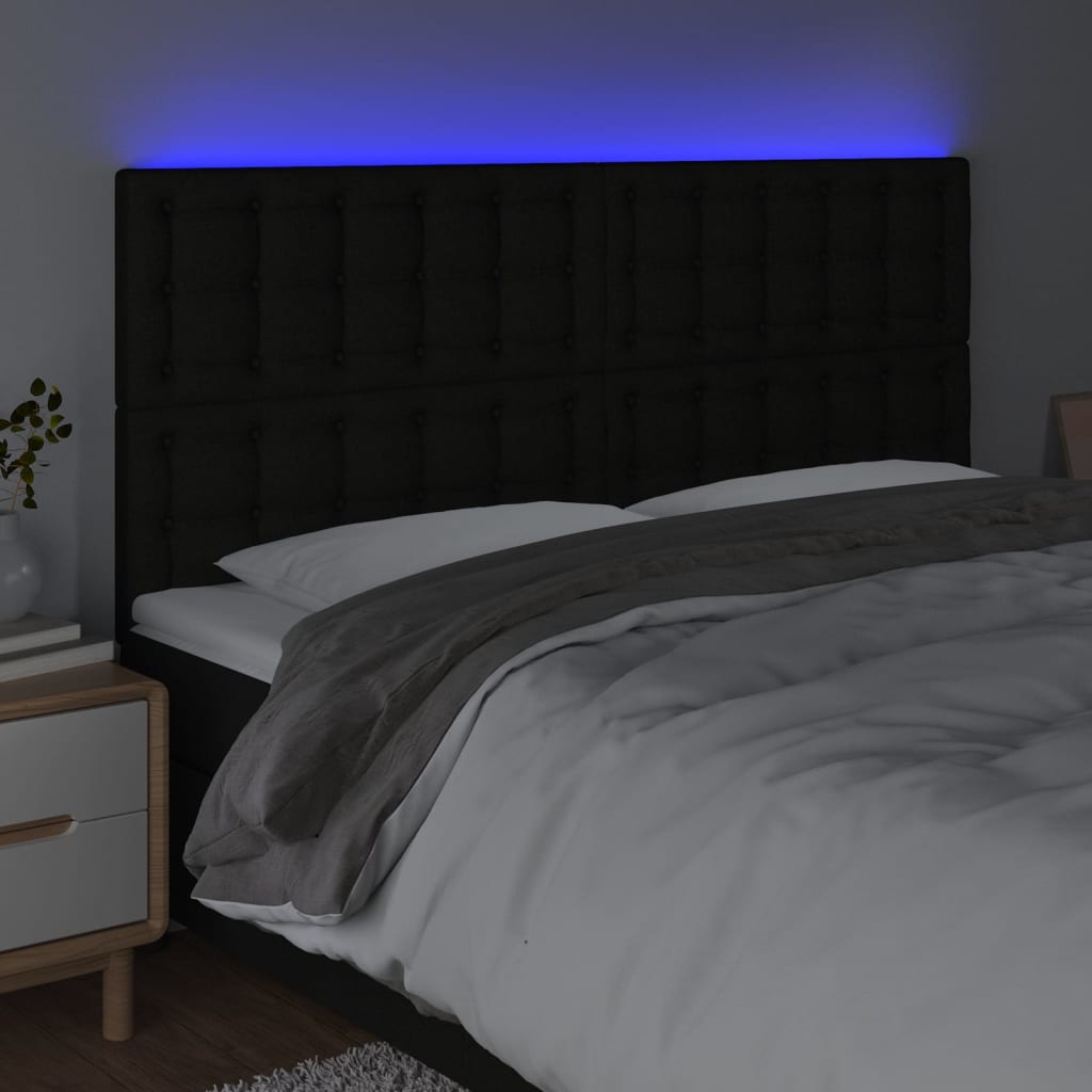 Hoofdbord LED 160x5x118/128 cm stof zwart is nu te koop bij PeponiXL, paradijselijk wonen!