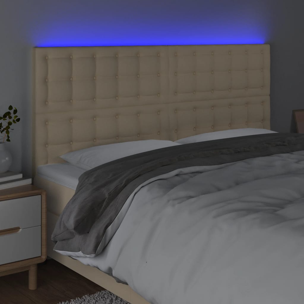 Hoofdbord LED 160x5x118/128 cm stof crèmekleurig is nu te koop bij PeponiXL, paradijselijk wonen!