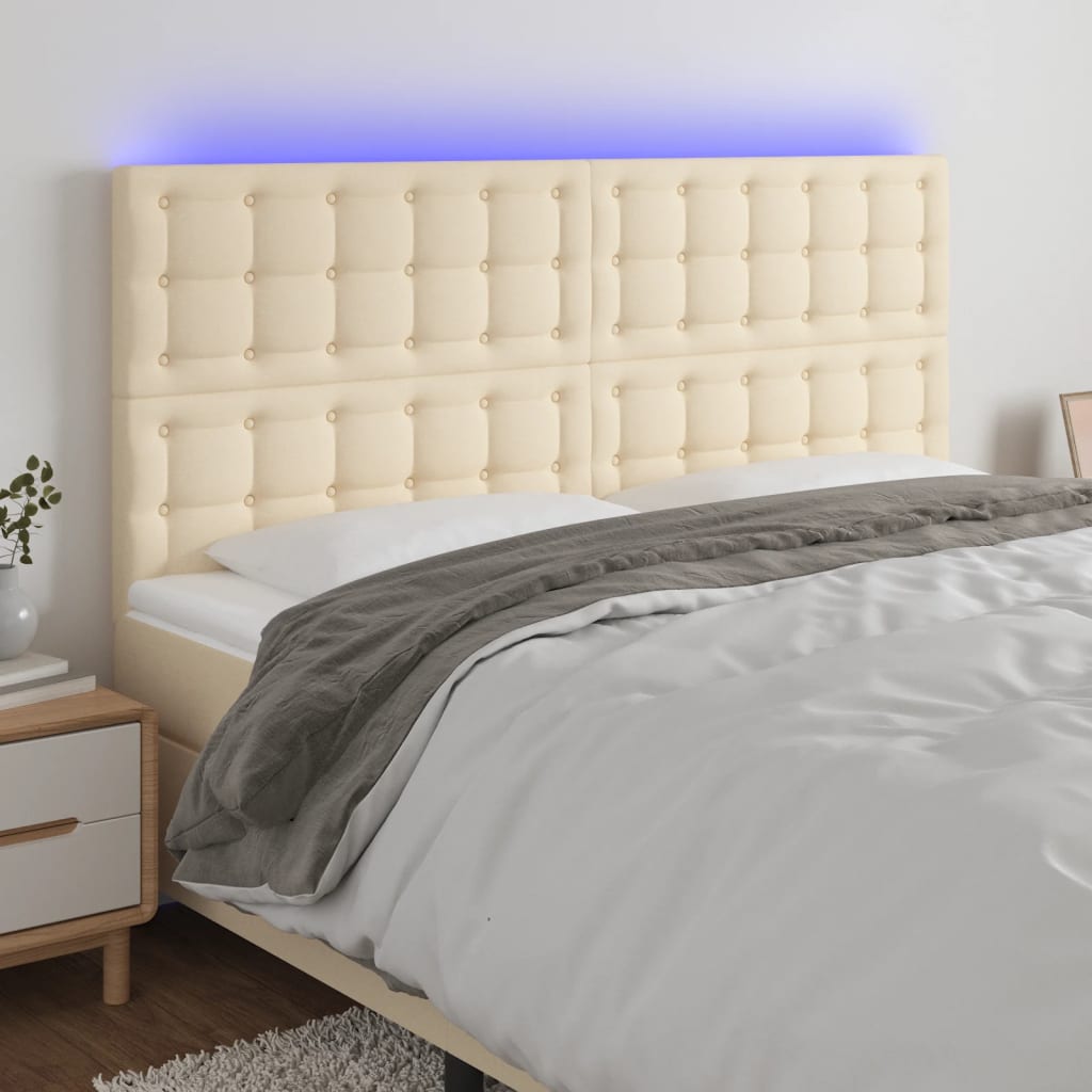 Hoofdbord LED 160x5x118/128 cm stof crèmekleurig is nu te koop bij PeponiXL, paradijselijk wonen!