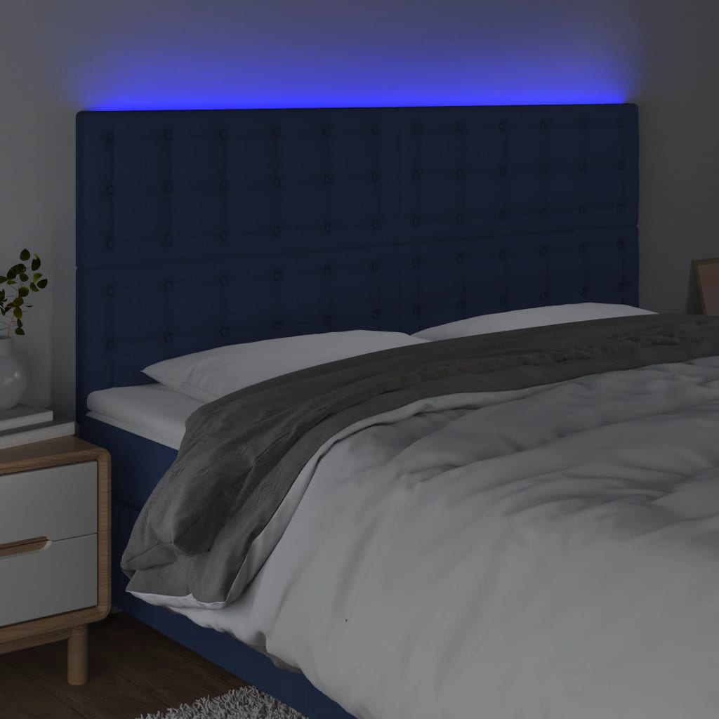 Hoofdbord LED 160x5x118/128 cm stof blauw is nu te koop bij PeponiXL, paradijselijk wonen!