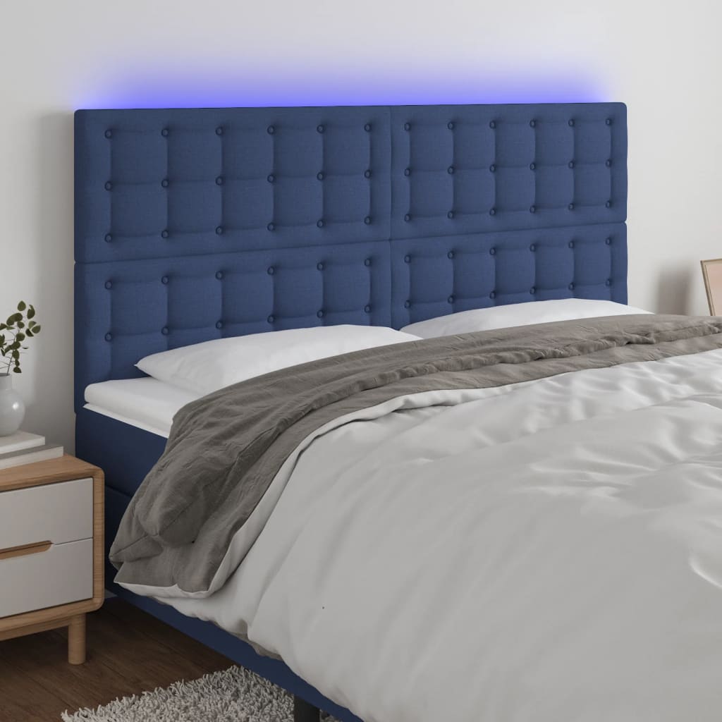 Hoofdbord LED 160x5x118/128 cm stof blauw is nu te koop bij PeponiXL, paradijselijk wonen!