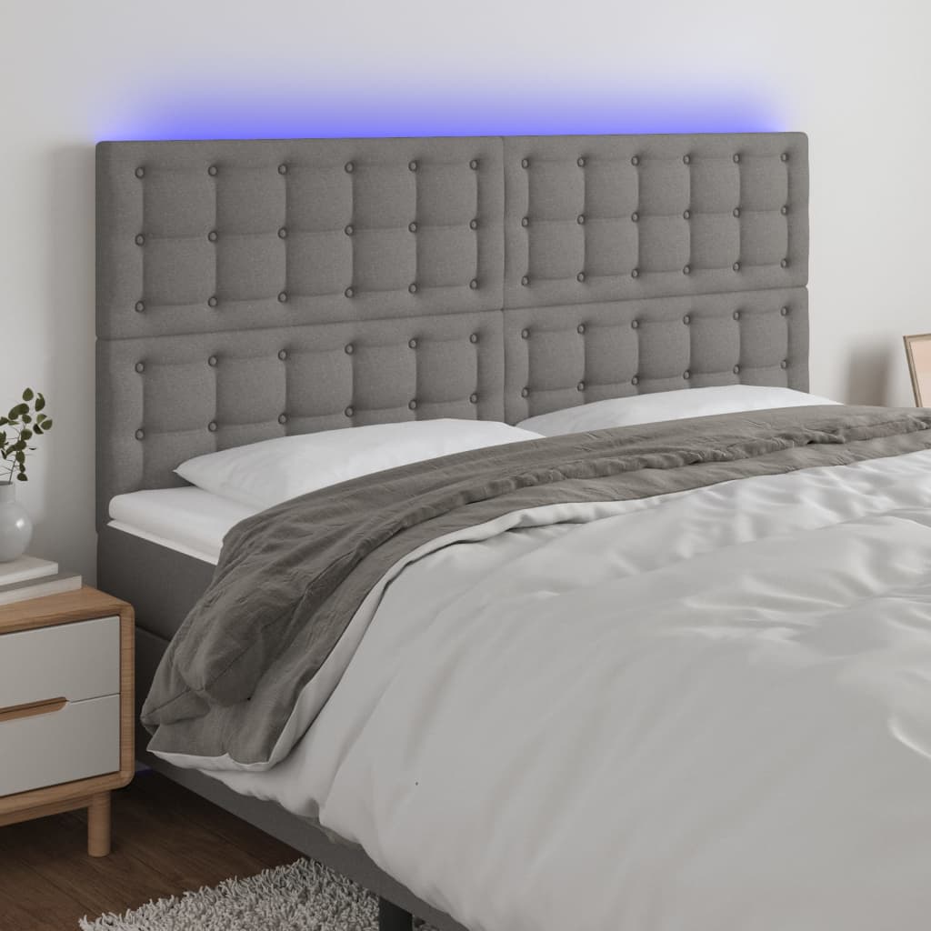 Hoofdbord LED 200x5x118/128 cm stof donkergrijs is nu te koop bij PeponiXL, paradijselijk wonen!
