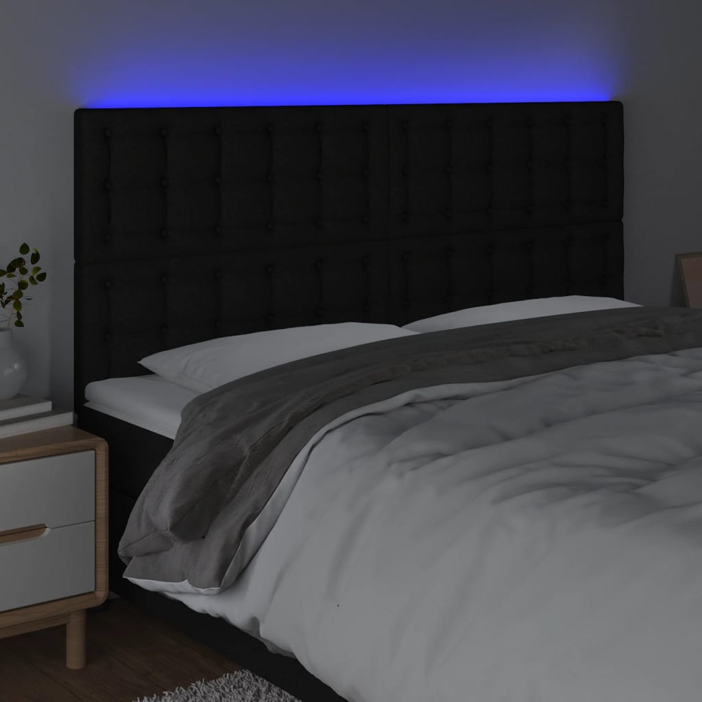 Hoofdbord LED 200x5x118/128 cm stof zwart is nu te koop bij PeponiXL, paradijselijk wonen!